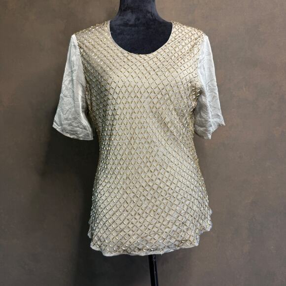 Anne Weyburn Beaded Top Embellished Scoop Neck Gold Polyester Sheer Size 14/42 - Picture 1 of 11